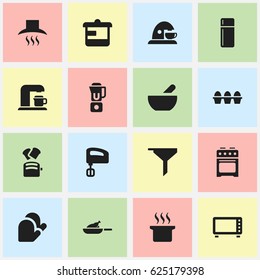 Set Of 16 Editable Food Icons. Includes Symbols Such As Refrigerator, Oven, Grill And More. Can Be Used For Web, Mobile, UI And Infographic Design.
