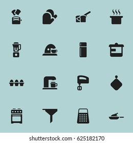 Set Of 16 Editable Food Icons. Includes Symbols Such As Refrigerator, Grill, Filtering And More. Can Be Used For Web, Mobile, UI And Infographic Design.