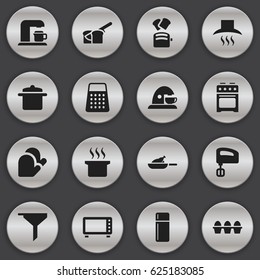 Set Of 16 Editable Food Icons. Includes Symbols Such As Kitchen Glove, Shredder, Filtering And More. Can Be Used For Web, Mobile, UI And Infographic Design.
