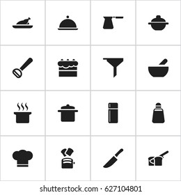 Set Of 16 Editable Food Icons. Includes Symbols Such As Fried Chicken, Filtering, Paprika And More. Can Be Used For Web, Mobile, UI And Infographic Design.