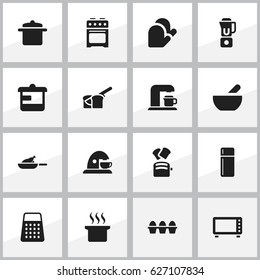 Set Of 16 Editable Food Icons. Includes Symbols Such As Drink Maker, Cup, Bakery And More. Can Be Used For Web, Mobile, UI And Infographic Design.