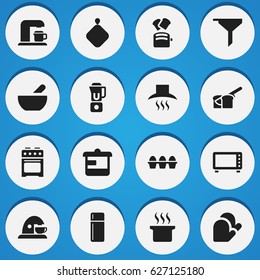 Set Of 16 Editable Food Icons. Includes Symbols Such As Filtering, Soup Pot, Stove And More. Can Be Used For Web, Mobile, UI And Infographic Design.