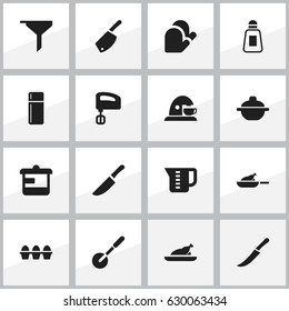 Set Of 16 Editable Food Icons. Includes Symbols Such As Fried Chicken, Saucepan, Saltshaker And More. Can Be Used For Web, Mobile, UI And Infographic Design.