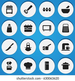 Set Of 16 Editable Food Icons. Includes Symbols Such As Cook Cap, Slice Bread, Stove And More. Can Be Used For Web, Mobile, UI And Infographic Design.