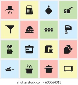 Set Of 16 Editable Food Icons. Includes Symbols Such As Pot-Holder, Kitchen Glove, Cup And More. Can Be Used For Web, Mobile, UI And Infographic Design.