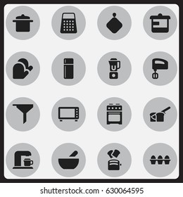 Set Of 16 Editable Food Icons. Includes Symbols Such As Bakery, Filtering, Egg Carton And More. Can Be Used For Web, Mobile, UI And Infographic Design.