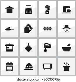 Set Of 16 Editable Food Icons. Includes Symbols Such As Egg Carton , Soup Pot, Hand Mixer. Can Be Used For Web, Mobile, UI And Infographic Design.
