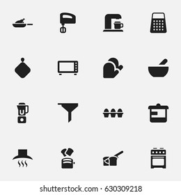 Set Of 16 Editable Food Icons. Includes Symbols Such As Egg Carton, Grill, Soup And More. Can Be Used For Web, Mobile, UI And Infographic Design.