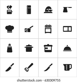 Set Of 16 Editable Food Icons. Includes Symbols Such As Cup, Husker, Refrigerator And More. Can Be Used For Web, Mobile, UI And Infographic Design.
