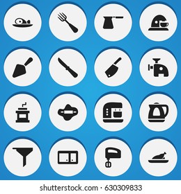 Set Of 16 Editable Food Icons. Includes Symbols Such As Fried Chicken, Cup, Food Shovel And More. Can Be Used For Web, Mobile, UI And Infographic Design.