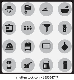 Set Of 16 Editable Food Icons. Includes Symbols Such As Agitator, Grill, Pot-Holder And More. Can Be Used For Web, Mobile, UI And Infographic Design.