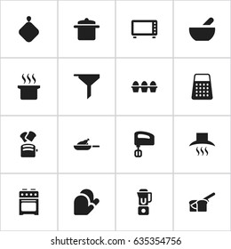 Set Of 16 Editable Food Icons. Includes Symbols Such As Egg Carton, Cookware, Oven And More. Can Be Used For Web, Mobile, UI And Infographic Design.