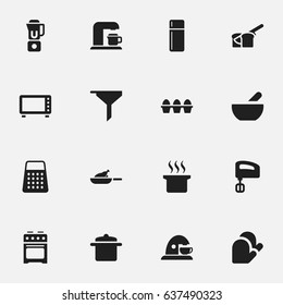 Set Of 16 Editable Food Icons. Includes Symbols Such As Refrigerator, Cookware, Oven And More. Can Be Used For Web, Mobile, UI And Infographic Design.