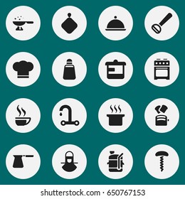 Set Of 16 Editable Food Icons. Includes Symbols Such As Cook Cap, Salver, Cooking Pan And More. Can Be Used For Web, Mobile, UI And Infographic Design.