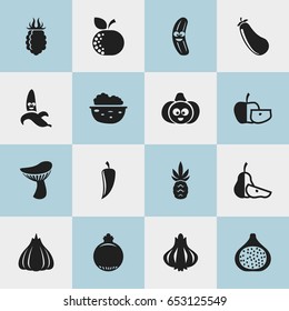 Set Of 16 Editable Food Icons. Includes Symbols Such As Low-Calorie Fruit, Raspberry, Cep And More. Can Be Used For Web, Mobile, UI And Infographic Design.