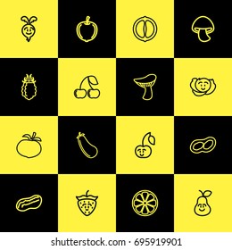 Set Of 16 Editable Food Outline Icons. Includes Symbols Such As Turnip, Peanut, Mushroom And More. Can Be Used For Web, Mobile, UI And Infographic Design.