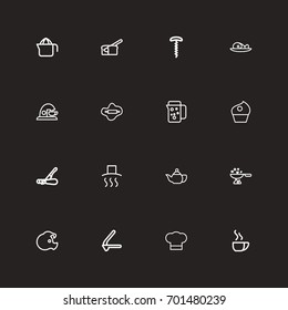 Set Of 16 Editable Food Outline Icons. Includes Symbols Such As Rolling Pin, Knife, Chef Hat And More. Can Be Used For Web, Mobile, UI And Infographic Design.