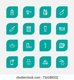 Set Of 16 Editable Food Outline Icons. Includes Symbols Such As Butcher, Take Away, Food Cutter And More. Can Be Used For Web, Mobile, UI And Infographic Design.