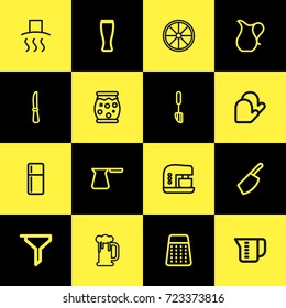 Set Of 16 Editable Food Outline Icons. Includes Symbols Such As Rasp, Jug, Crater And More. Can Be Used For Web, Mobile, UI And Infographic Design.