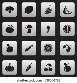 Set Of 16 Editable Food And Vegetable Icons. Includes Symbols Such As Orange Slice, Lime, Cep And More. Can Be Used For Web, Mobile, UI And Infographic Design.