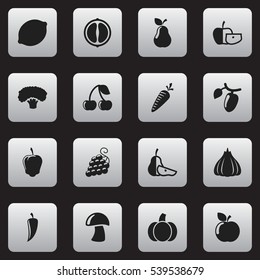 Set Of 16 Editable Food And Vegetable Icons. Includes Symbols Such As Pear Piece, Tree, Sweet Fruit And More. Can Be Used For Web, Mobile, UI And Infographic Design.