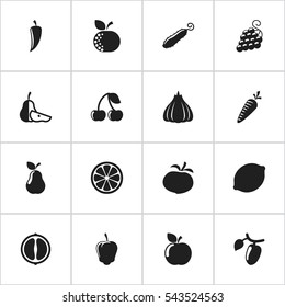 Set Of 16 Editable Food And Vegetable Icons. Includes Symbols Such As Berry, Sweet Pepper, Turnip And More. Can Be Used For Web, Mobile, UI And Infographic Design.