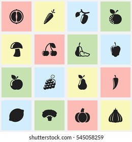 Set Of 16 Editable Food And Vegetable Icons. Includes Symbols Such As Berry, Root Vegetable, Onion And More. Can Be Used For Web, Mobile, UI And Infographic Design.