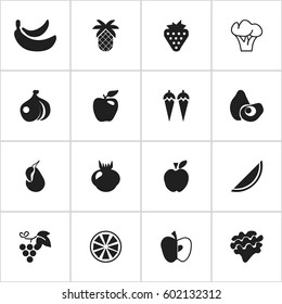 Set Of 16 Editable Fruits Icons. Includes Symbols Such As Allium, Berry, Lettuce And More. Can Be Used For Web, Mobile, UI And Infographic Design.