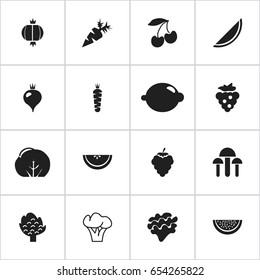 Set Of 16 Editable Fruits Icons. Includes Symbols Such As Tree, Bulb, Cantaloupe And More. Can Be Used For Web, Mobile, UI And Infographic Design.