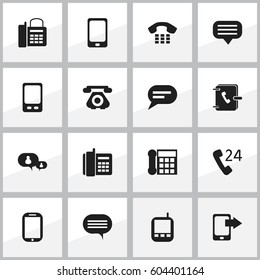 Set Of 16 Editable Gadget Icons. Includes Symbols Such As Calling Device, Address Notebook, Share Display And More. Can Be Used For Web, Mobile, UI And Infographic Design.