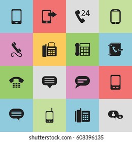 Set Of 16 Editable Gadget Icons. Includes Symbols Such As Forum, Phone, Calling Device And More. Can Be Used For Web, Mobile, UI And Infographic Design.