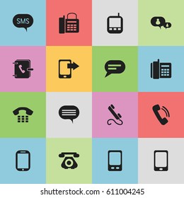 Set Of 16 Editable Gadget Icons. Includes Symbols Such As Share Display, Home Cellphone, Forum And More. Can Be Used For Web, Mobile, UI And Infographic Design.
