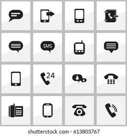 Set Of 16 Editable Gadget Icons. Includes Symbols Such As Retro Telecommunication, Message, Chatting And More. Can Be Used For Web, Mobile, UI And Infographic Design.