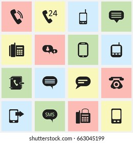 Set Of 16 Editable Gadget Icons. Includes Symbols Such As Forum, Transceiver, Share Display And More. Can Be Used For Web, Mobile, UI And Infographic Design.
