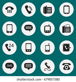 Set Of 16 Editable Gadget Icons. Includes Symbols Such As Call, Forum, Telecommunication And More. Can Be Used For Web, Mobile, UI And Infographic Design.