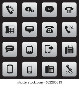 Set Of 16 Editable Gadget Icons. Includes Symbols Such As Share Display, Chat, Call And More. Can Be Used For Web, Mobile, UI And Infographic Design.
