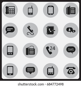 Set Of 16 Editable Gadget Icons. Includes Symbols Such As 24 Hour Servicing, Smartphone, Address Notebook And More. Can Be Used For Web, Mobile, UI And Infographic Design.