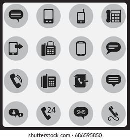 Set Of 16 Editable Gadget Icons. Includes Symbols Such As Share Display, Address Notebook, Phone And More. Can Be Used For Web, Mobile, UI And Infographic Design.