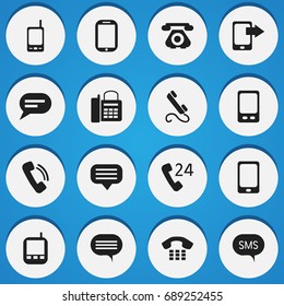 Set Of 16 Editable Gadget Icons. Includes Symbols Such As Share Display, Radio Talkie, Message And More. Can Be Used For Web, Mobile, UI And Infographic Design.