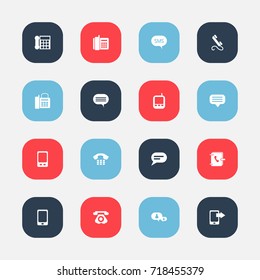 Set Of 16 Editable Gadget Icons. Includes Symbols Such As Chatting, Calling Device, Address Notebook And More. Can Be Used For Web, Mobile, UI And Infographic Design.