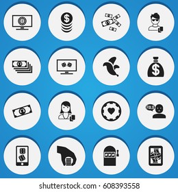 Set Of 16 Editable Gambling Icons. Includes Symbols Such As Greenback, Moneys, Casino Chip And More. Can Be Used For Web, Mobile, UI And Infographic Design.