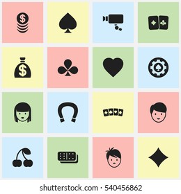 Set Of 16 Editable Game Icons. Includes Symbols Such As Bones Game, Tracking Cam, Luck Charm And More. Can Be Used For Web, Mobile, UI And Infographic Design.