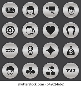 Set Of 16 Editable Game Icons. Includes Symbols Such As Card Suits, Berry;, Moneybag And More. Can Be Used For Web, Mobile, UI And Infographic Design.