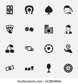 Set Of 16 Editable Game Icons. Includes Symbols Such As Casino Chip, Swap, Blackjack And More. Can Be Used For Web, Mobile, UI And Infographic Design.