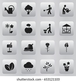 Set Of 16 Editable Gardening Icons. Includes Symbols Such As Garden Seat, Flower, Rose And More. Can Be Used For Web, Mobile, UI And Infographic Design.