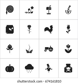 Set Of 16 Editable Gardening Icons. Includes Symbols Such As Mailbox, Ranunculus, Agrimotor And More. Can Be Used For Web, Mobile, UI And Infographic Design.