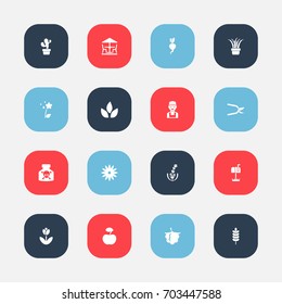 Set Of 16 Editable Gardening Icons. Includes Symbols Such As Radish, Botany, Frond And More. Can Be Used For Web, Mobile, UI And Infographic Design.