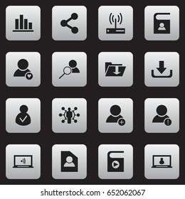 Set Of 16 Editable Global Icons. Includes Symbols Such As Error Account, New Friend, Document And More. Can Be Used For Web, Mobile, UI And Infographic Design.