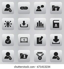 Set Of 16 Editable Global Icons. Includes Symbols Such As Download, Log In, Line Chart And More. Can Be Used For Web, Mobile, UI And Infographic Design.