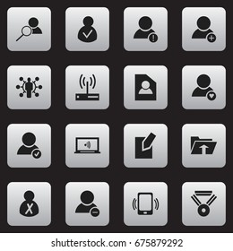 Set Of 16 Editable Global Icons. Includes Symbols Such As Transfer, Monitor, Document And More. Can Be Used For Web, Mobile, UI And Infographic Design.